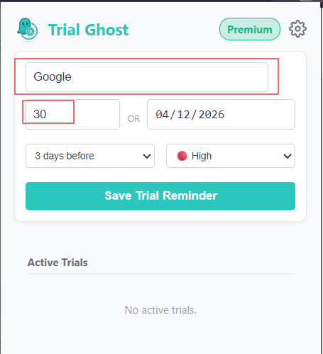Adding a New Trial in Trial Ghost